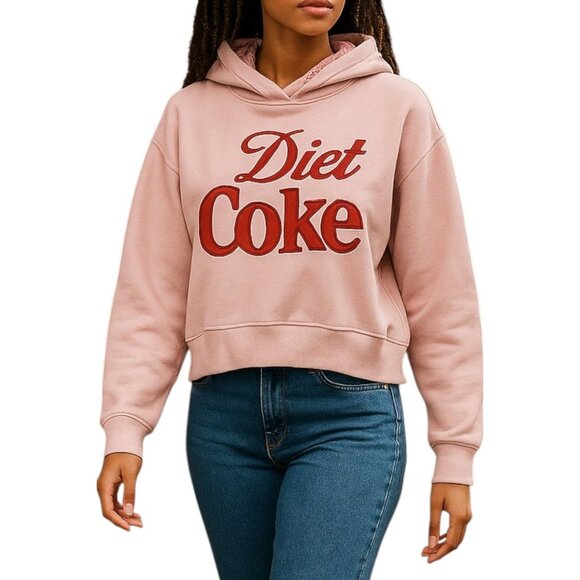 Coca Cola Diet Coke Pink Cropped Pullover Hoodie Size M - Picture 2 of 7